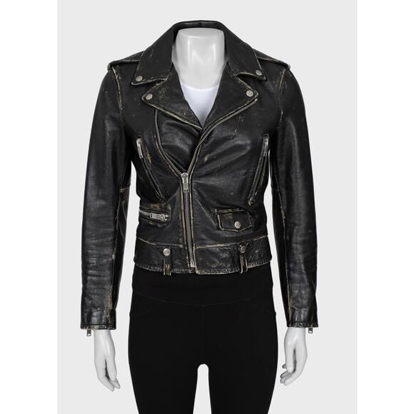 Saint Laurent Distressed Black Leather Jacket - Size 38/M - Picture 1 of 6